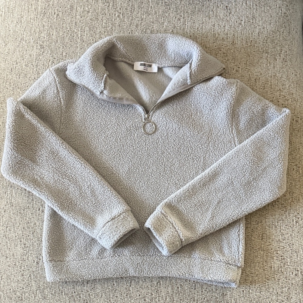 Double Zero, Gray Quarter-Zip Sherpa Pullover